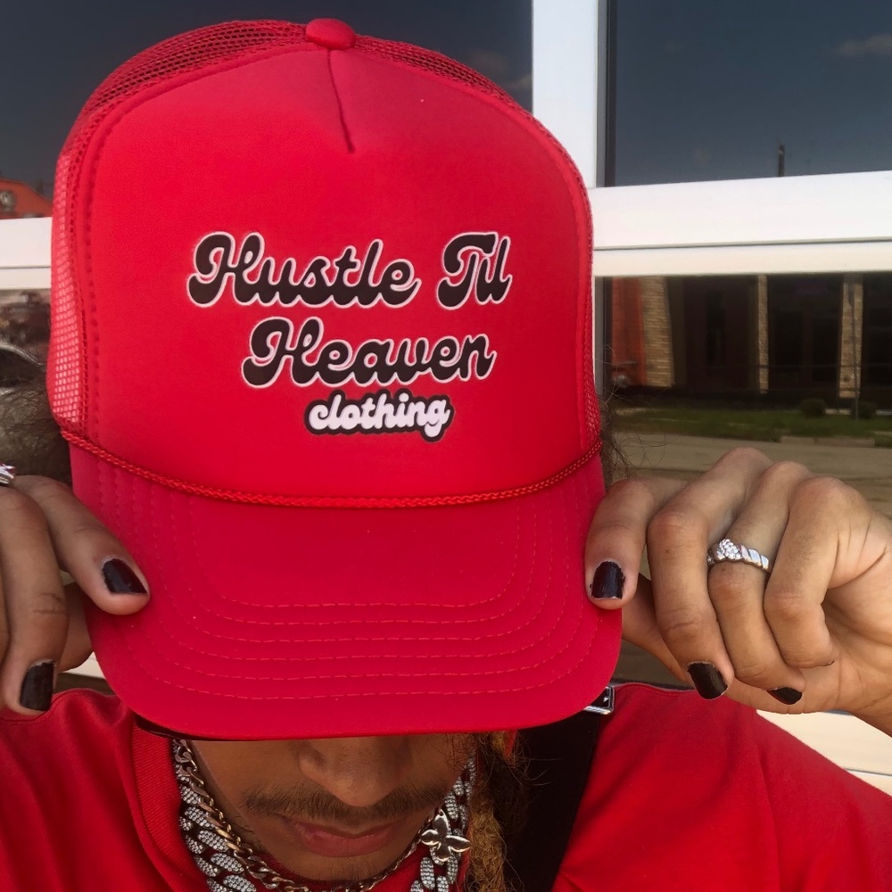 Hustle Til Heaven retro edition (red) trucker hat